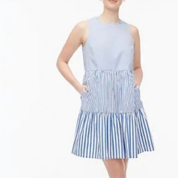 J. Crew Factory Dresses & Skirts - J. Crew Blue and White Striped Sleeveless Tiered Dress